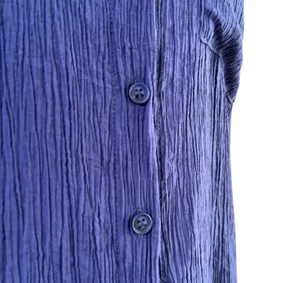 50th Street Petite Navy Blue Crinkle Long Sleeve Button Front Blouse Size PS - Picture 7 of 11